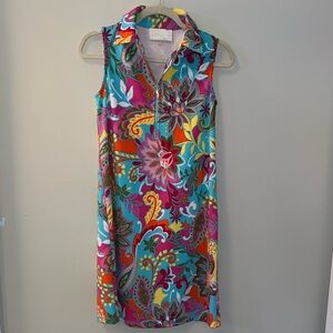 Pappagallo Turquoise Multi Paisley Sleeveless Collared Dress